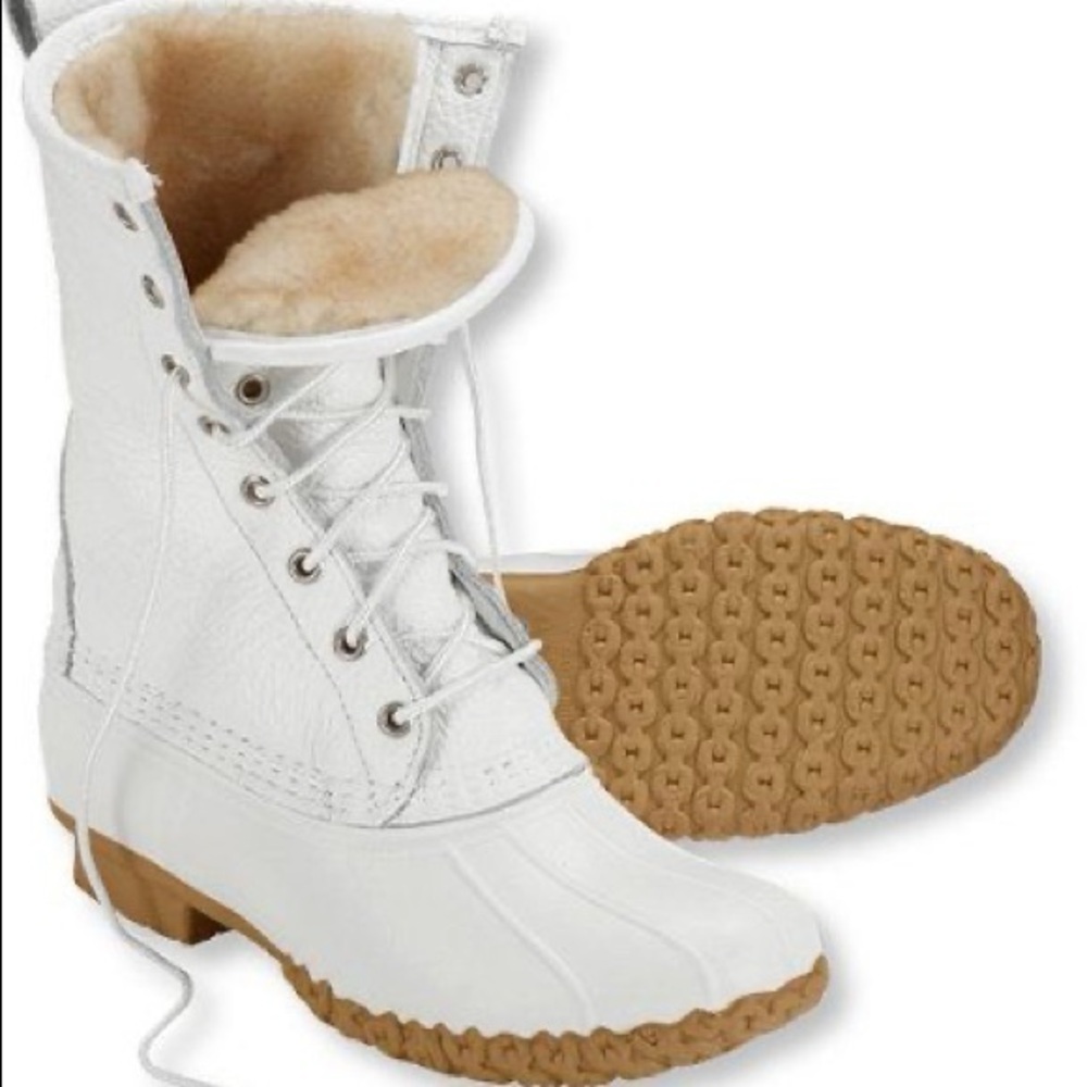 LL Bean bean boots 10” white shearling lined duck boots RARE women’s 7